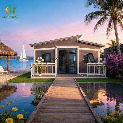 Buen precio Casa de contenedores expandible de 30 pies de altura de 56 metros cuadrados con doble ala de acero plegable en línea