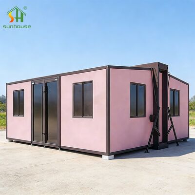 Harga yang bagus Rumah Ekspansi Modular Sayap Ganda Cepat Pasang Rumah Prefab 2 Kamar Tidur yang Dapat Diperluas on line